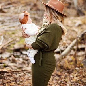 Long Maxi Sweater Dress Wrap Batwing V Neck Slit Open Back Bodycon Dress w/Belt